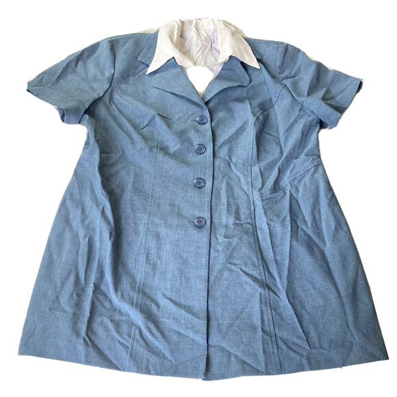 Fashion Bug Outfit Sz 16W 3 Pc Blue Blouse Pants Skirt Button Front Career Work - Picture 2 of 16